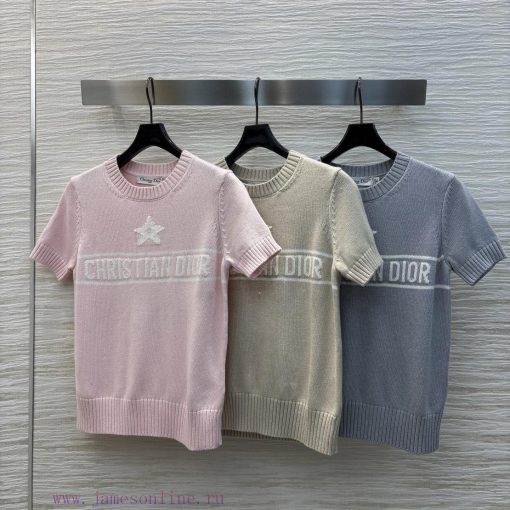 CT75859 Dior 25 Early Spring Contrasting Five Pointed Star Letter Short Sleeved Knit Shirt With 2q6bga5y - Image 2