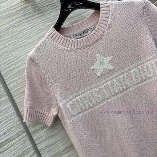 CT75859 Dior 25 Early Spring Contrasting Five Pointed Star Letter Short Sleeved Knit Shirt With 2q6bga5y - Image 6