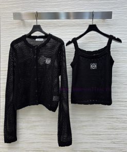 CW75861 Loewe 25 Early Spring New Logo Embroidered Hollow Two Piece Knitted Round Neck Cardigan 6g243kwb
