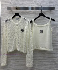 CW75861 Loewe 25 Early Spring New Logo Embroidered Hollow Two Piece Knitted Round Neck Cardigan nsx9noju