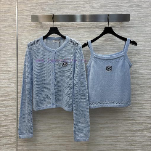 CW75861 Loewe 25 Early Spring New Logo Embroidered Hollow Two Piece Knitted Round Neck Cardigan gzd3jl05