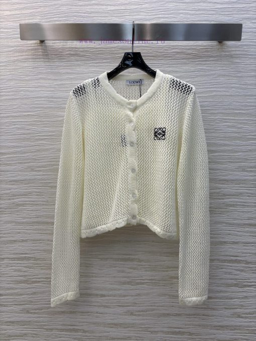 CW75861 Loewe 25 Early Spring New Logo Embroidered Hollow Two Piece Knitted Round Neck Cardigan nsx9noju - Image 3