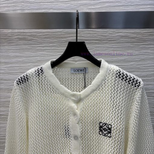 CW75861 Loewe 25 Early Spring New Logo Embroidered Hollow Two Piece Knitted Round Neck Cardigan nsx9noju - Image 4