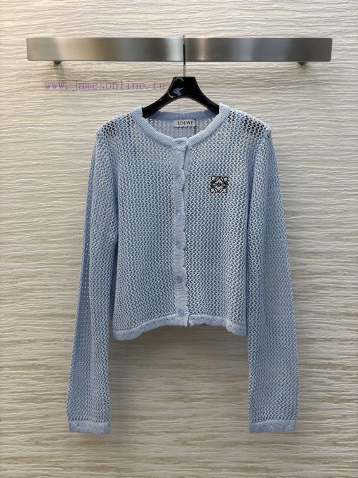 CW75861 Loewe 25 Early Spring New Logo Embroidered Hollow Two Piece Knitted Round Neck Cardigan gzd3jl05 - Image 3