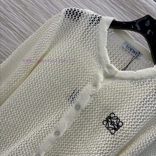 CW75861 Loewe 25 Early Spring New Logo Embroidered Hollow Two Piece Knitted Round Neck Cardigan nsx9noju - Image 5
