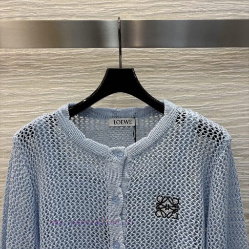 CW75861 Loewe 25 Early Spring New Logo Embroidered Hollow Two Piece Knitted Round Neck Cardigan gzd3jl05 - Image 4