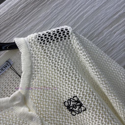 CW75861 Loewe 25 Early Spring New Logo Embroidered Hollow Two Piece Knitted Round Neck Cardigan nsx9noju - Image 6