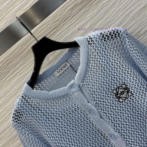 CW75861 Loewe 25 Early Spring New Logo Embroidered Hollow Two Piece Knitted Round Neck Cardigan gzd3jl05 - Image 5