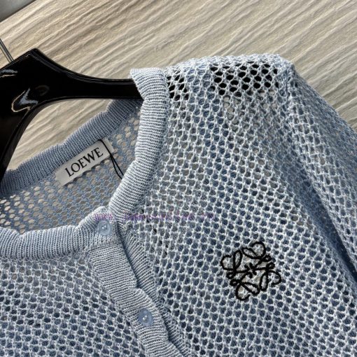 CW75861 Loewe 25 Early Spring New Logo Embroidered Hollow Two Piece Knitted Round Neck Cardigan gzd3jl05 - Image 6