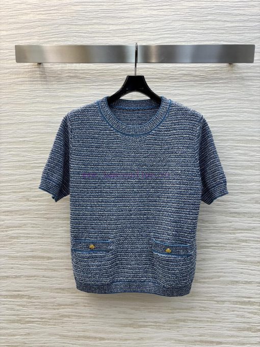 CT75862 Gucci 25 Spring/Summer New Collection Blue Round Neck Knitted Short Sleeve Top With Dou glua3mwo - Image 2