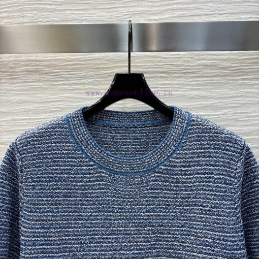 CT75862 Gucci 25 Spring/Summer New Collection Blue Round Neck Knitted Short Sleeve Top With Dou glua3mwo - Image 3
