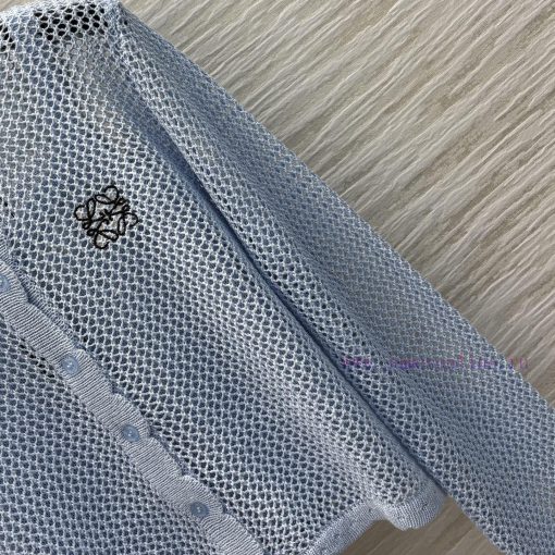 CW75861 Loewe 25 Early Spring New Logo Embroidered Hollow Two Piece Knitted Round Neck Cardigan gzd3jl05 - Image 8
