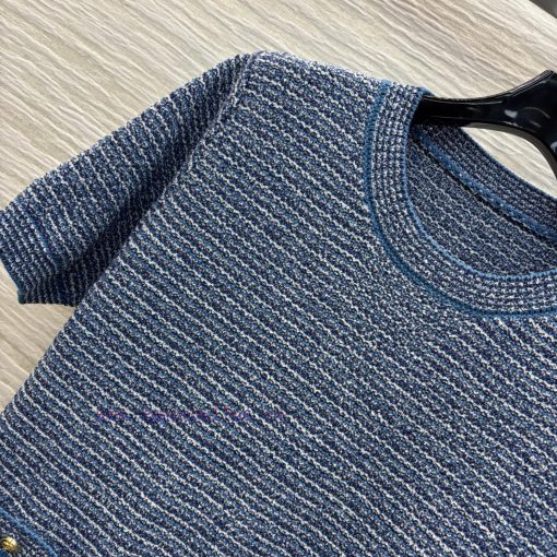 CT75862 Gucci 25 Spring/Summer New Collection Blue Round Neck Knitted Short Sleeve Top With Dou glua3mwo - Image 4