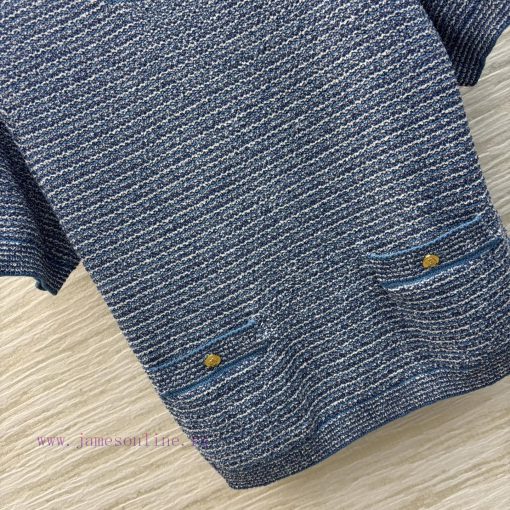 CT75862 Gucci 25 Spring/Summer New Collection Blue Round Neck Knitted Short Sleeve Top With Dou glua3mwo - Image 7
