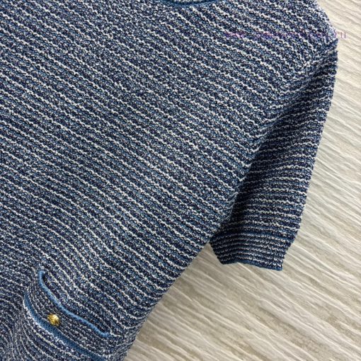 CT75862 Gucci 25 Spring/Summer New Collection Blue Round Neck Knitted Short Sleeve Top With Dou glua3mwo - Image 8