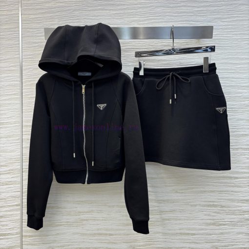 CT75867 Prada 25 Early Spring New Collection Triangle Logo Hoodie Set Hooded Zipper Coat+High W 48m5vjam