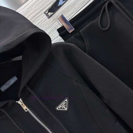 CT75867 Prada 25 Early Spring New Collection Triangle Logo Hoodie Set Hooded Zipper Coat+High W 48m5vjam - Image 5