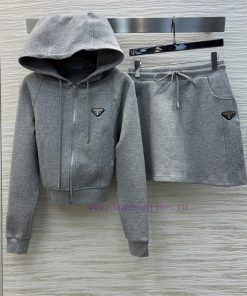 CT75867 Prada 25 Early Spring New Collection Triangle Logo Hoodie Set Hooded Zipper Coat+High W txcaxz6r