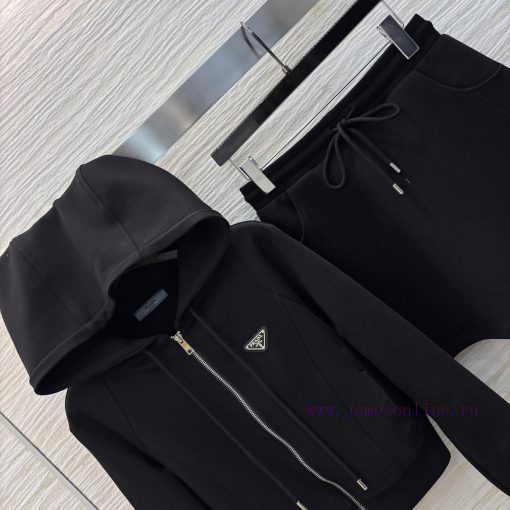 CT75867 Prada 25 Early Spring New Collection Triangle Logo Hoodie Set Hooded Zipper Coat+High W 48m5vjam - Image 7