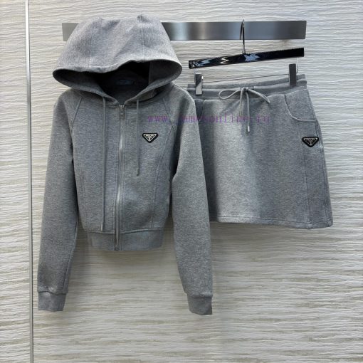 CT75867 Prada 25 Early Spring New Collection Triangle Logo Hoodie Set Hooded Zipper Coat+High W txcaxz6r - Image 2