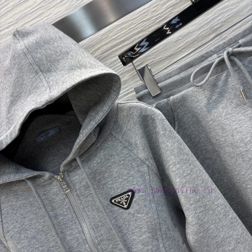 CT75867 Prada 25 Early Spring New Collection Triangle Logo Hoodie Set Hooded Zipper Coat+High W txcaxz6r - Image 5
