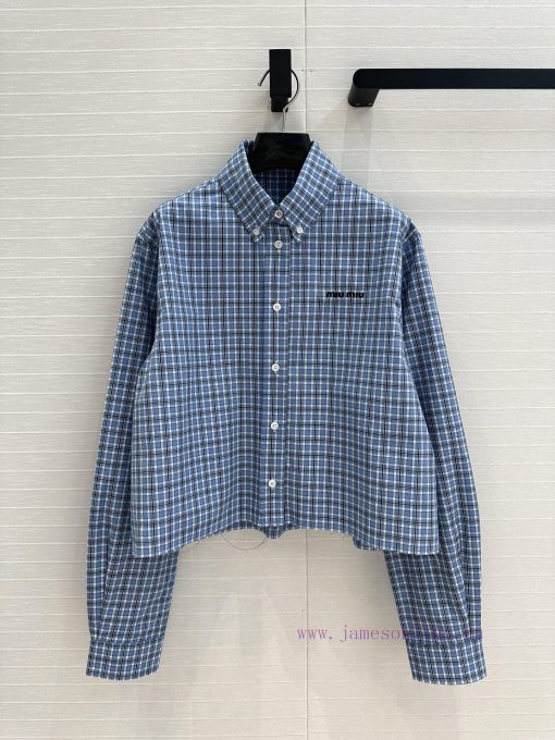 Top Selling Recommendation: BC75868 Youth Intellectual Style Blue Checkered Short Shirt With Im g2qzfcb3 - Image 2