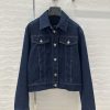 Recommended AW75336 CC Original Blue Denim Jacket With Classic Small Collar Design And H-shaped kutm6836