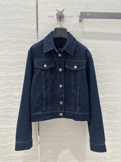 Recommended AW75336 CC Original Blue Denim Jacket With Classic Small Collar Design And H-shaped kutm6836