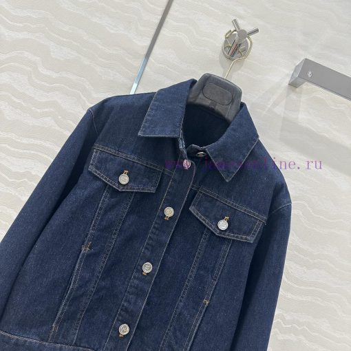 Recommended AW75336 CC Original Blue Denim Jacket With Classic Small Collar Design And H-shaped kutm6836 - Image 3
