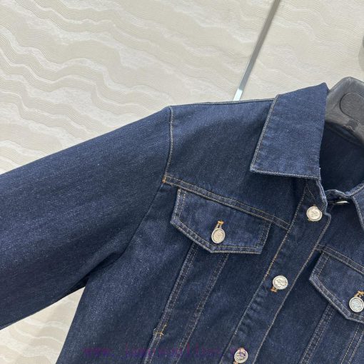 Recommended AW75336 CC Original Blue Denim Jacket With Classic Small Collar Design And H-shaped kutm6836 - Image 4