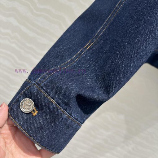 Recommended AW75336 CC Original Blue Denim Jacket With Classic Small Collar Design And H-shaped kutm6836 - Image 7