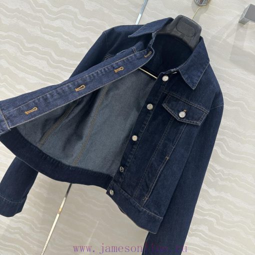 Recommended AW75336 CC Original Blue Denim Jacket With Classic Small Collar Design And H-shaped kutm6836 - Image 8