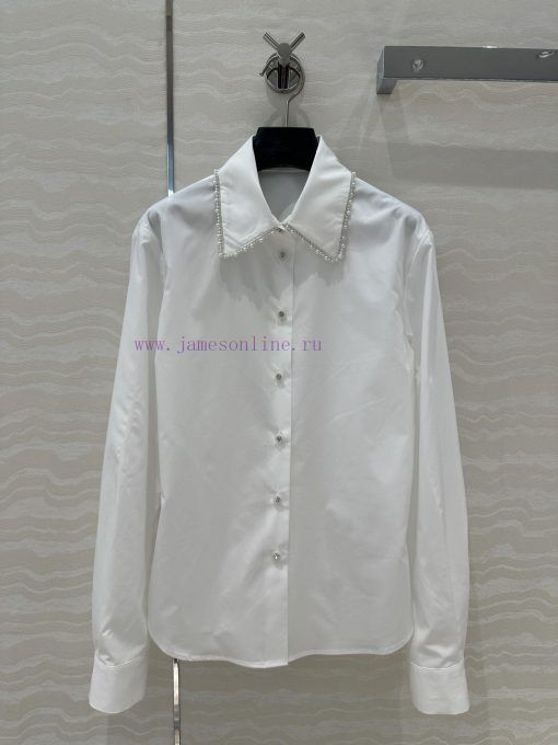 🤞 AC75885 Coco Chanel Girls' French Palace Style Pearl Edge Shirt Imported Cotton Poplin Pure C ud112voe