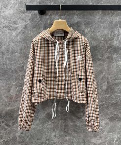 ZW60375 Miu Miu 25Ss Early Spring New College Style Patterned Hooded Jacket | Yb Developed Jack kva0yhek