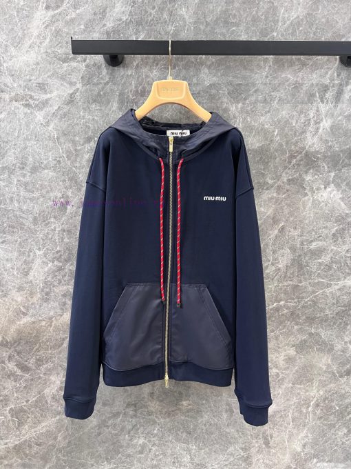 ZW60377 Miu Miu 25Ss Early Spring New Logo Embroidered Hooded Drawstring Jacket Coat | Yb Devel 76yaeo65 - Image 2