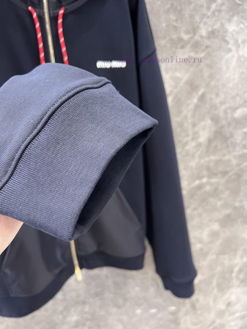 ZW60377 Miu Miu 25Ss Early Spring New Logo Embroidered Hooded Drawstring Jacket Coat | Yb Devel 76yaeo65 - Image 9