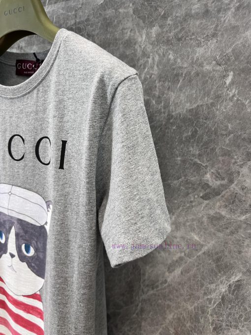 ZT60380 Gucci 25Ss Early Spring New Cartoon Cat Letter Printed Short Sleeved T-shirt 丨 YB Devel iccmbt17 - Image 7