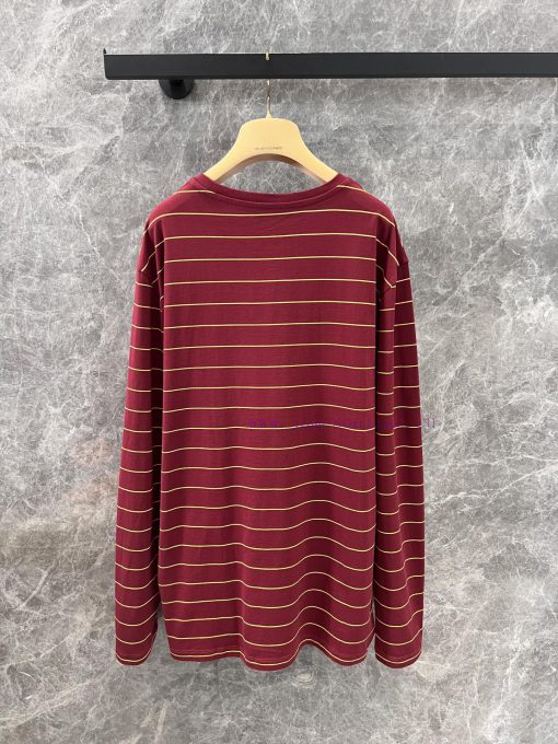 ZT60382 Miu Miu 25Ss Early Spring New Red Brown Striped Long Sleeved Round Neck T-shirt 丨 Yb De 7unpnz6m - Image 3