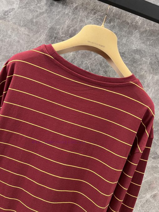 ZT60382 Miu Miu 25Ss Early Spring New Red Brown Striped Long Sleeved Round Neck T-shirt 丨 Yb De 7unpnz6m - Image 5