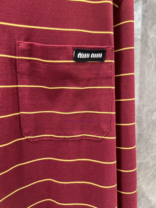 ZT60382 Miu Miu 25Ss Early Spring New Red Brown Striped Long Sleeved Round Neck T-shirt 丨 Yb De 7unpnz6m - Image 6
