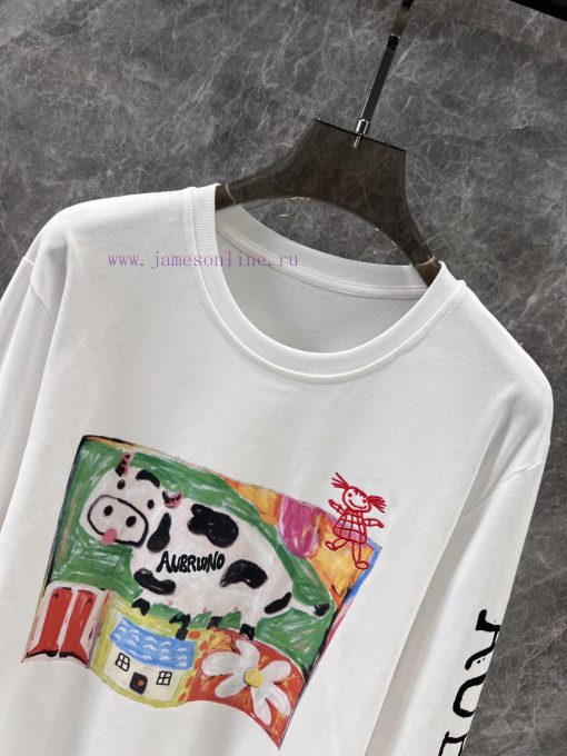 ZT60387 AUBRUI * O 2025ss Spring/Summer New Dairy Farm Printed Long Sleeve T-shirt | Produced A c36wd2ci - Image 4