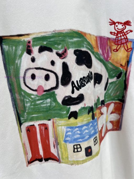 ZT60387 AUBRUI * O 2025ss Spring/Summer New Dairy Farm Printed Long Sleeve T-shirt | Produced A c36wd2ci - Image 6