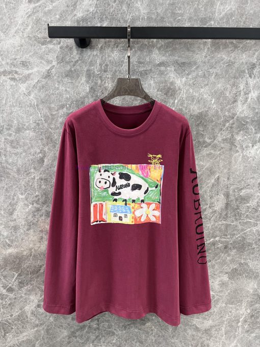 ZT60387 AUBRUI * O 2025ss Spring/Summer New Dairy Farm Printed Long Sleeve T-shirt | Produced A 9gv3uxzn - Image 2