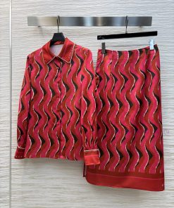 CT75889 Gucci 25 Early Spring New Collection Diagonal Print Shirt+irregular Slit Skirt Set With sj4ivx1g