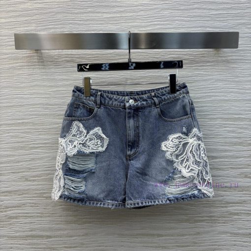 CK75891 Ermanno Scervino Lace King 25 Early Spring Heavy Crafted Lace Splicing Denim Shorts Ove 53ub2h5r