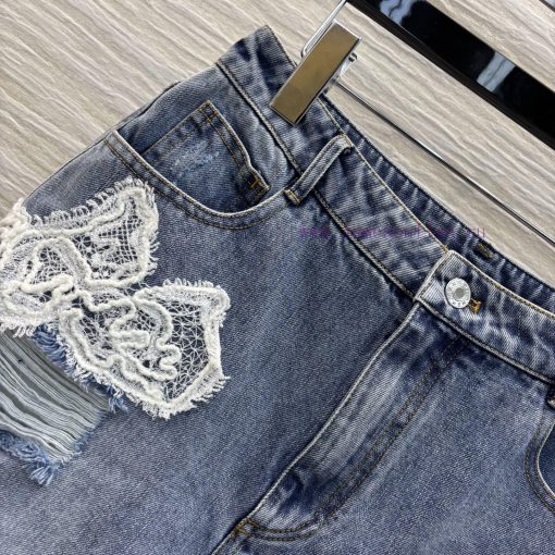 CK75891 Ermanno Scervino Lace King 25 Early Spring Heavy Crafted Lace Splicing Denim Shorts Ove 53ub2h5r - Image 4