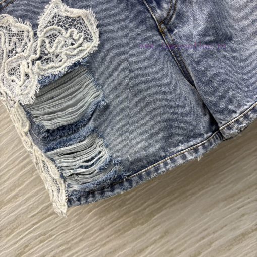 CK75891 Ermanno Scervino Lace King 25 Early Spring Heavy Crafted Lace Splicing Denim Shorts Ove 53ub2h5r - Image 7
