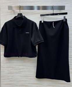 CT75890 Prada 25 Spring/Summer New Collection Fashionable Casual Set Polo Collar Short Top+Elas xk36s0uo