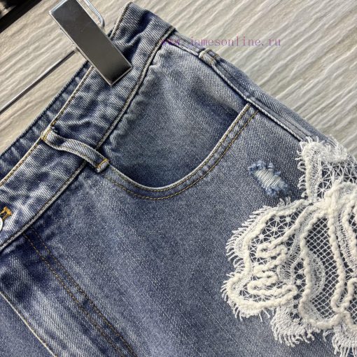 CK75891 Ermanno Scervino Lace King 25 Early Spring Heavy Crafted Lace Splicing Denim Shorts Ove 53ub2h5r - Image 8