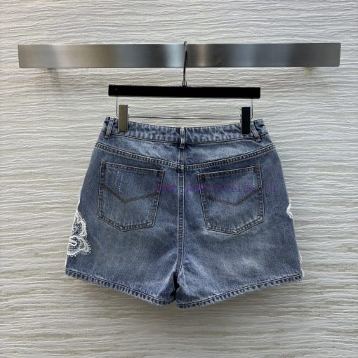 CK75891 Ermanno Scervino Lace King 25 Early Spring Heavy Crafted Lace Splicing Denim Shorts Ove 53ub2h5r - Image 9